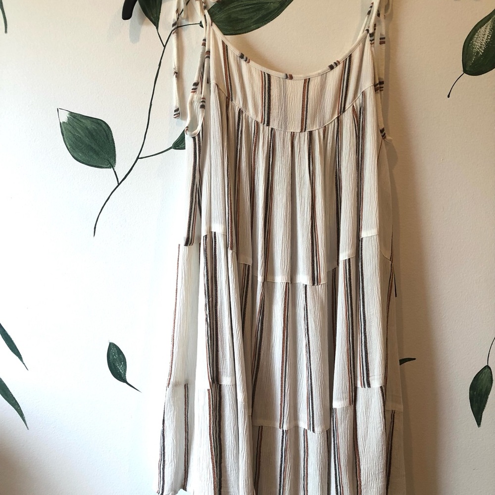 Elan White and Brown Striped Mini Dress